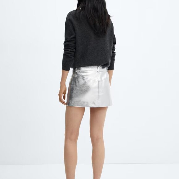 Mango Metallic Silver Mini Skirt Women's Size S - Picture 4 of 7